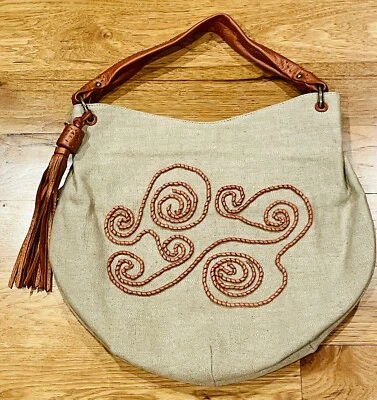 Kate Landry Canvas Boho Tote Shoulder Bag w/ Wood Bead Embellishment - Image 1 of 4
