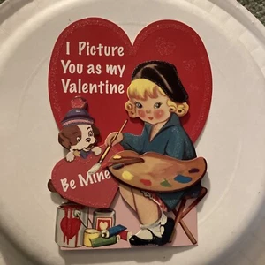 VALENTINE'S DAY 3d Card NEW Artists Painter Puppy Vintage Look Greeting Card - Picture 1 of 5