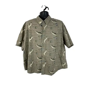 Woolrich Trout AOP Brown Fly fishing Button Up Short Sleeve Size 2XL - Picture 1 of 7