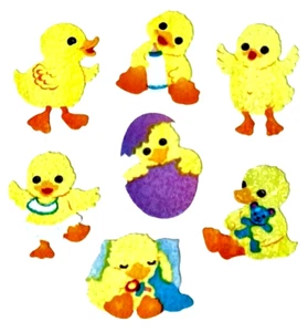 BABY CHICKS HATCHING out of EGGS EASTER Glittery Sandylion Stickers **VINTAGE** - Picture 1 of 1