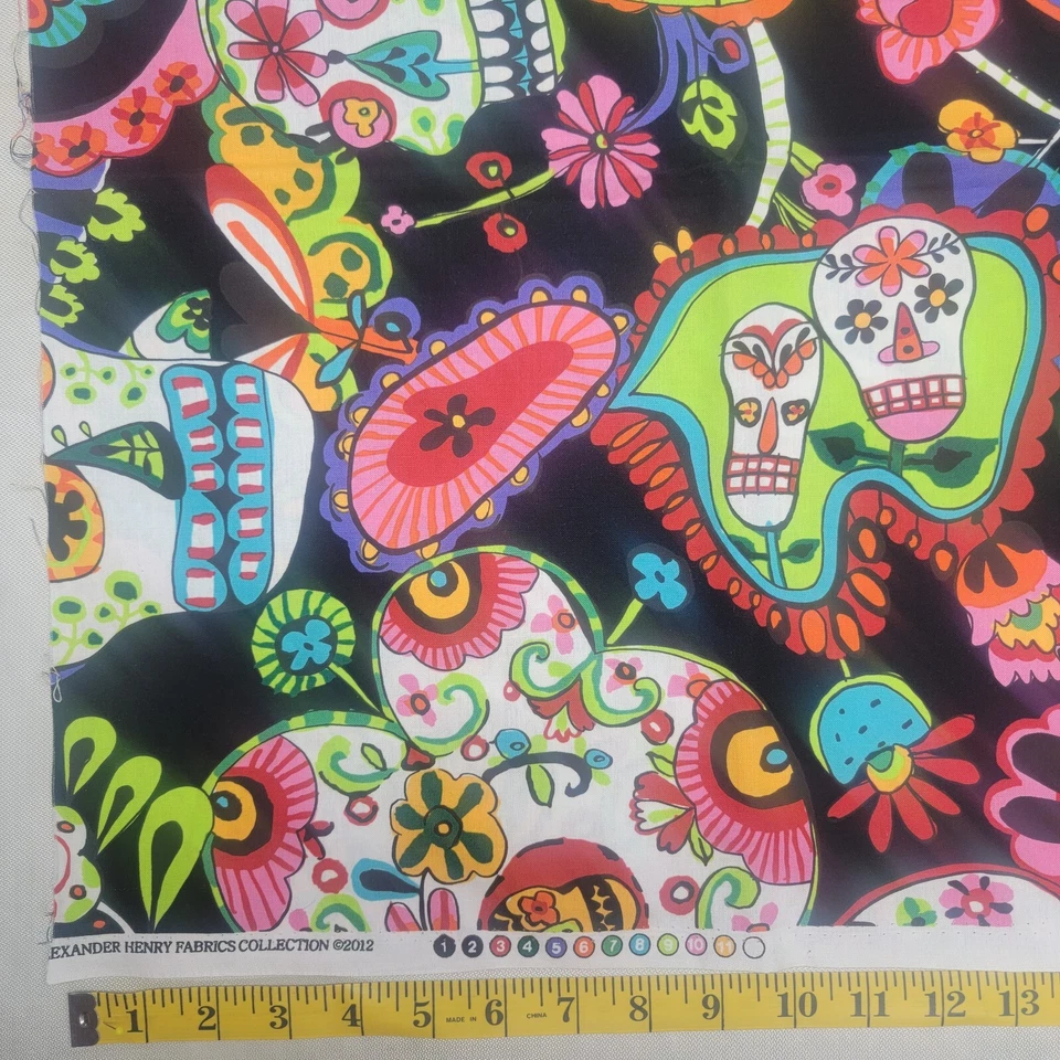 1/2 yd Alexander Henry Sculls 100% Cotton Day of the Dead Fabric 2012 OOP - Image 1 of 1
