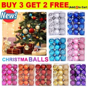 24Pcs Christmas Glitter Ball Ornaments Xmas Tree Balls Hanging Party Decoration - Picture 1 of 23
