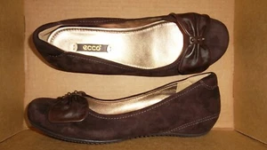 NWOB $140 Ecco BOUILLON Brown Suede Ballerina Flats w Leather Bows EU 38= 7- 7.5 - Picture 1 of 9