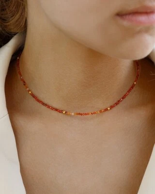 A++ Hermosos collares gargantilla de mujer con cuentas redondas facetadas de cornalina de 18"" Foto 1 de 4