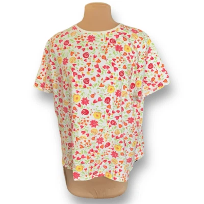 Vintage Just My Size Shirt White Fuchsia Ladybug Floral Heart Print Short Sleeve - Image 1 of 4