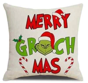 Funda Almohada Dr. Suess El Grinch Navidad Lino 17.5x17.5 Decoración UMclr - Imagen 1 de 4