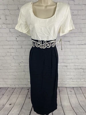 NWT John Roberts Black White Embroidered Waist Tie Back Zip Dress 12 - Image 1 of 4