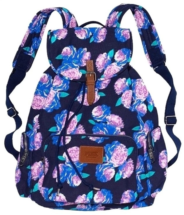 Victoria's Secret Blue FLORAL Backpack NEW Hobo Book Bag PINK Floral Backpack - Image 1 of 1