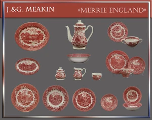 J.&G. Meakin "Merrie England" Teile zur Wahl: teller platte schüssel tasse rot - Bild 1 von 34