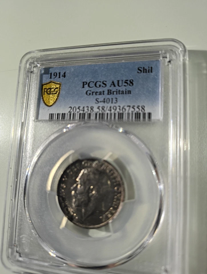 Great Britain 1914 Silver Shilling AU58 PCGS GOLD - Image 1 of 4