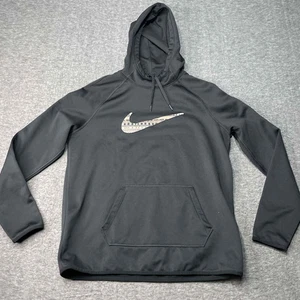 Nike Hoodie Mens Large Therma-Fit Black Kangaroo Sport Running Lifting Hiking - Picture 1 of 10
