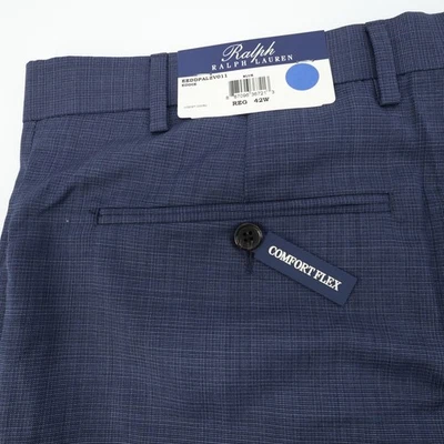 NEW Ralph Lauren Eddie Blue Dress Pants Comfort Flex Reg 42x36 Unhemmed Mens - Image 1 of 4