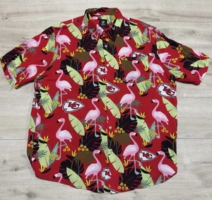 NFL Kansas City Chiefs Rayon Hawaiian Shirt Adult XL Red Button Up Flamingos Men - Picture 1 of 13
