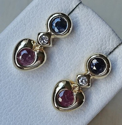 Rubin Saphir Diamant Ohrstecker aus 585 14kt Gold mit Brillanten Safir ♦️♦️ 9007 - Bild 1 von 4