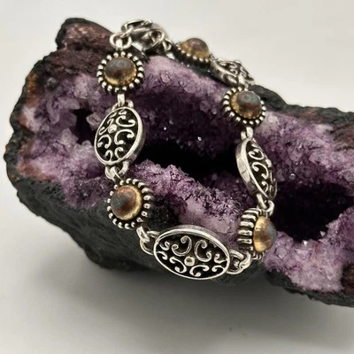 Браслет-цепочка BRIGHTON посеребренный овальный с завитком коричневый камень регулируемый 7–8 дюймов - Изображение 1 из 4