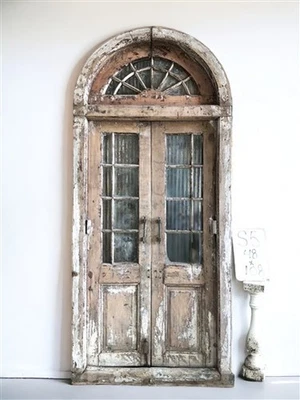 Antique Arched French Double Doors (48x108) European Door Jamb, with Jamb, S5 - Image 1 of 4