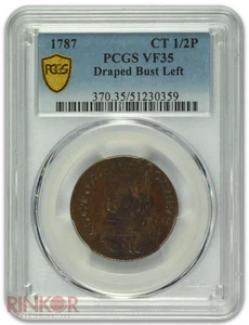 1787 Connecticut 1/2P Draped Bust Left PCGS VF-35 - Picture 1 of 3