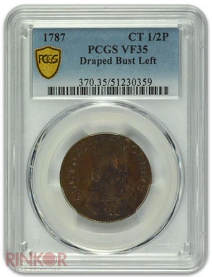1787 Connecticut 1/2P Draped Bust Left PCGS VF-35 - Image 1 of 3