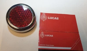 LUCAS REAR RED ROUND REFLECTOR WITH CHROME RIM BEZEL CLASSIC MOTORCYCLE / CAR - Picture 1 of 5