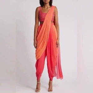 NWT Sani Sunset Ombree SAREE ONLY Orange Pink Size XS - Picture 1 of 9