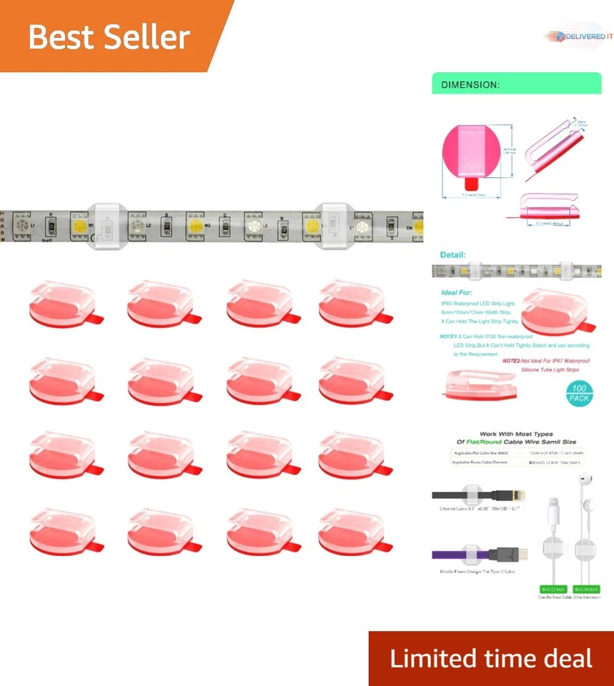 ATB- Clear Strip Light Mounting Clips Self-Adhesive HooksFixing Clamps LED St