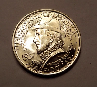 1937 ROANOKE COMMEMORATIVE HALF DOLLAR, GEM BU,  NICE COIN - Image 1 of 2