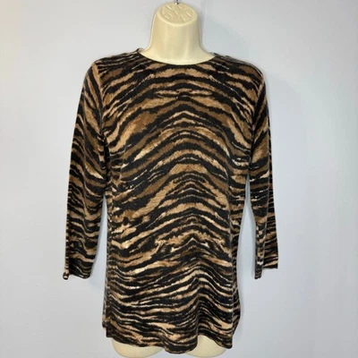 Talbots Cashmere Audrey Animal Print Sweater 3/4 Sleeve Medium Brown M - Image 1 of 4