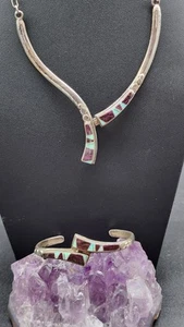 Collar brazalete de plata esterlina nativo americano púrpura espinoso ópalo ostra de colección - Imagen 1 de 9