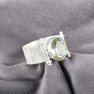 Green Amethyst Gemstone 925 Sterling Ring Handmade Jewelry Ring For Gift - Picture 1 of 3