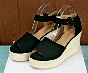 Sandalias de cuña de plataforma SODA para mujer FABIA talla 10 negras tejidas altas - Imagen 1 de 6