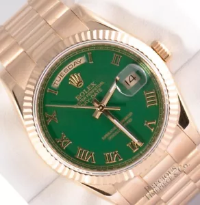 Rolex 18k Day-Date 118238 geriffelte Lünette 36 mm - maßgeschneidertes grünes römisches Zifferblatt - Bild 1 von 6