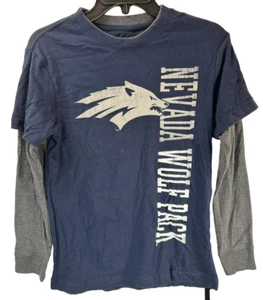 Colosseum Youth Nevada Wolf Pack Layered Crew T-Shirt, Navy/Gray, Large 16-18 - Picture 1 of 6