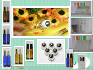 12pcs 10ml glass roll on bottle metal roller ball cobalt frosted blue brown  - Picture 1 of 10