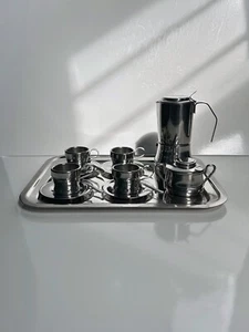 Inox Edelstahl Espresso Set Tasse Kanne Tablett Espressokocher Metall Italien - Bild 1 von 8