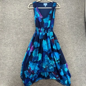 Simply Vera Wang Dress Womens PXS Petite Blue Watercolor Floral Fairy Grunge 90s - Picture 1 of 11