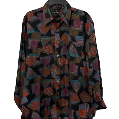 Camisa masculina Countess Mara Wars tamanho grande botão frontal manga longa lenço abstrato - Imagem 1 de 4