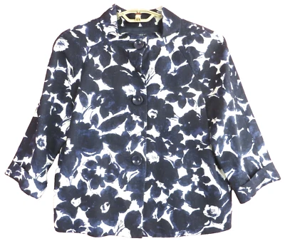 Chaqueta de algodón para mujer CJ1141- JONES NEW YORK manga 3/4 floral azul blanco talla 6 Foto 1 de 4