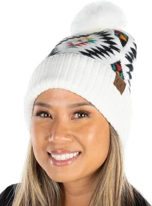Gorro para mujer C.C Aztec tejido cálido suave invierno grueso acanalado piel sintética sombrero pompón - Imagen 1 de 36