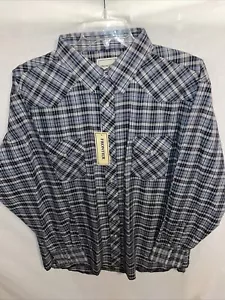 Frontier Pearl Snap Dress Shirt Mens Size 2X Tall Blue Plaid Rodeo Cowboy NWT - Picture 1 of 12
