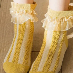 Ruffle Scallop Trim Solid Anklet Socks | Women Lolita Short Bow Socks - Picture 1 of 12