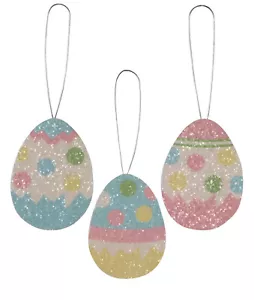 Set Ornamenti Uovo di Pasqua Bethany Lowe/3 Decorazioni Primaverili Latta Glitterata Colori Pastello - Foto 1 di 3
