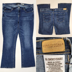Aeropostale Womens 16S 16 Short 36x29 Dark Wash Boot Cut Fit Blue Jeans Stretch - Bild 1 von 12