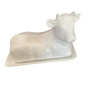 Butter Dish Ceramic White Cow Farmhouse Country - Picture 1 of 10