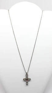 Colgante Cruz Marcasita Plata de Ley y Cadena Cuerda 18 Pulgadas - Imagen 1 de 7