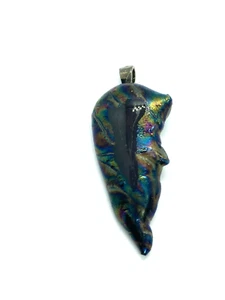 PRETTY HAND CRAFTED OOAK UNIQUE WITCHES HEAD DICHROIC GLASS PENDANT JE267-1 - Picture 1 of 5