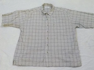 Vintage Mens XXL Gray White Beige Plaid Button up short sleeve Shirt A/A 27" - Picture 1 of 8