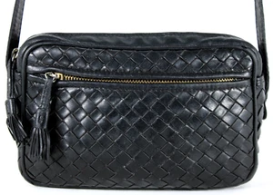 BOTTEGA VENETA Vintage Black INTRECCIATO Woven Leather Crossbody Bag - Picture 1 of 14