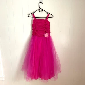 Girls Hot Pink Tulle Party Dress Sz 12 Flower Girl Prom Pageant Formal Princess - Picture 1 of 11