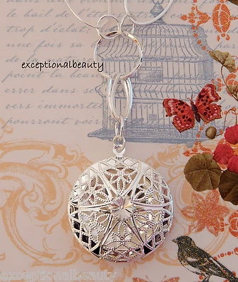 Medallón de filigrana de plata brillante colgante redondo eslabón hueco recorte collar de cuentas Foto 1 de 4