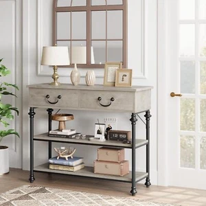 Entryway Table Console Table with 2 Drawers & Storage Shelf for Living Room Grey - Picture 1 of 8